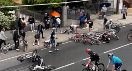 HARD LESSON - Video Shows Shocking Giro d'Italia Pile-Up As Racers Hit Teacher - Article cover image